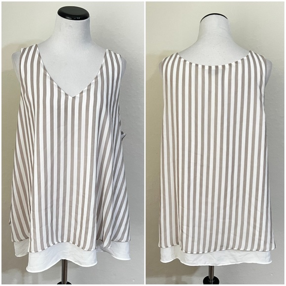 Torrid georgette double layer swing tank top in taupe white stripe size 1X - Picture 3 of 4